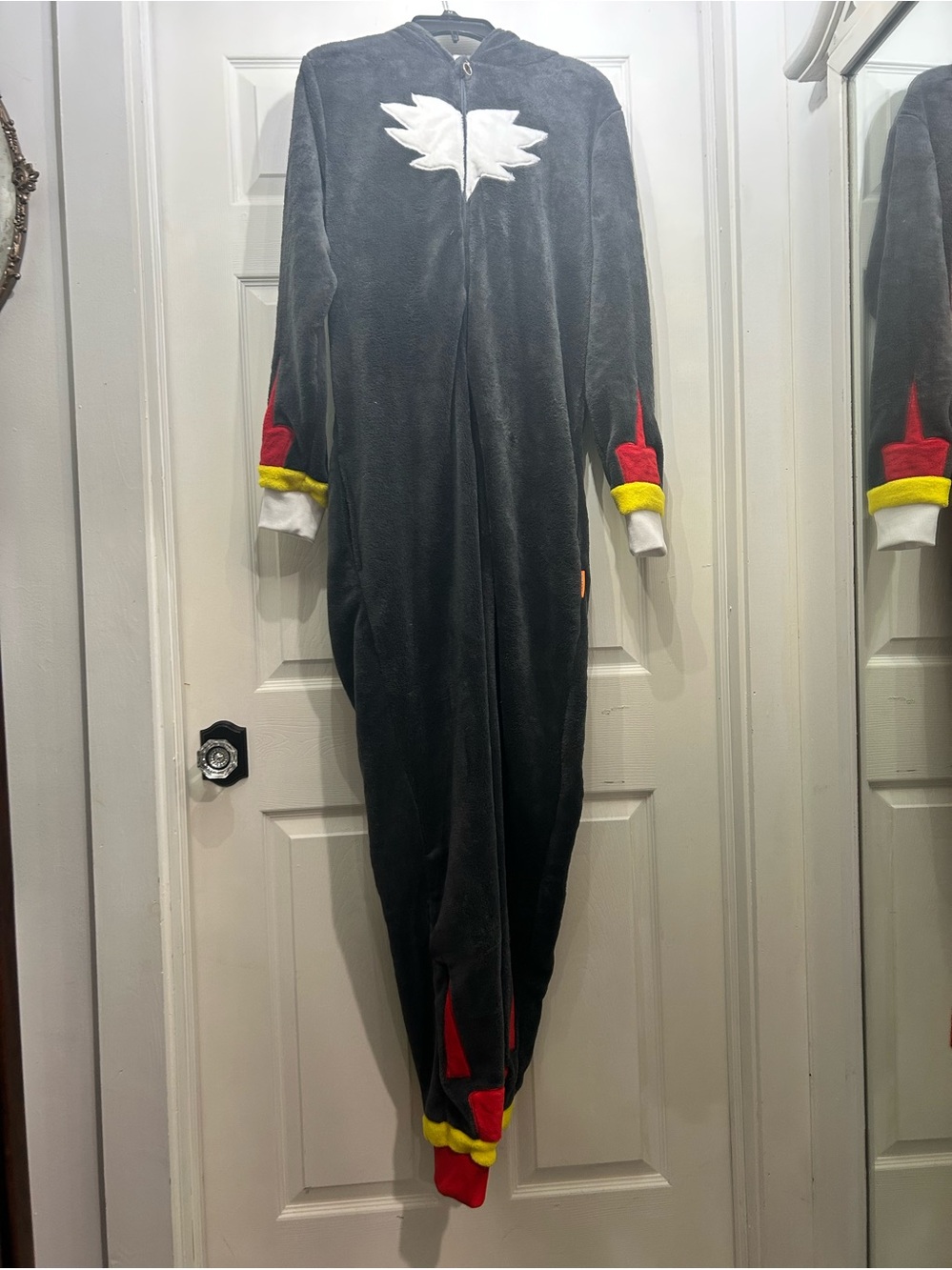 Adults shadow the hedgehog costume